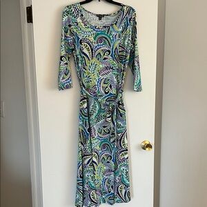 Nina Leonard Multicolor Paisley Long Sleeve Dress